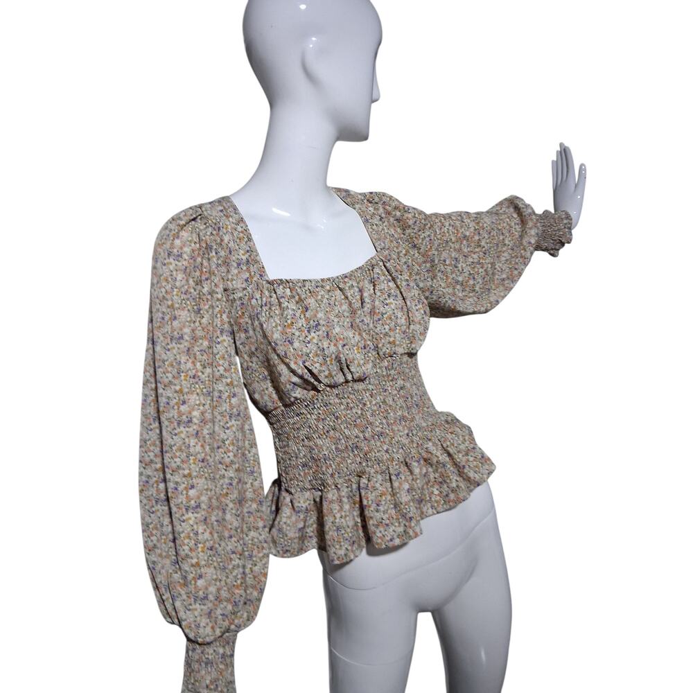 She + Sky Babydoll Womens size Large Cottagecore Puff Smocked Peplum Dainty Top